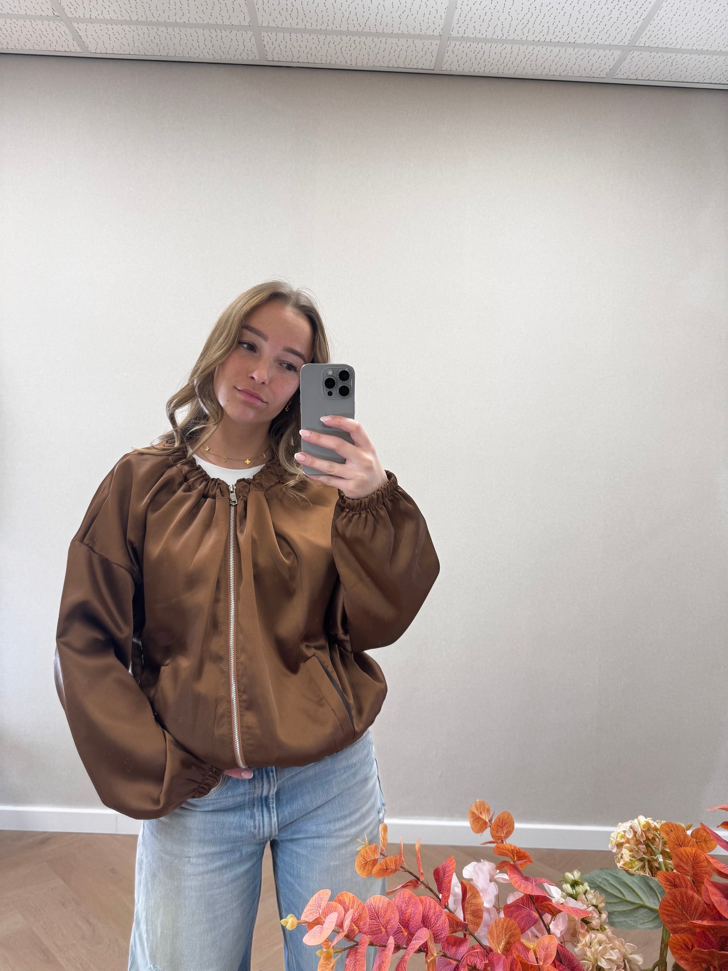 satin bomber brown