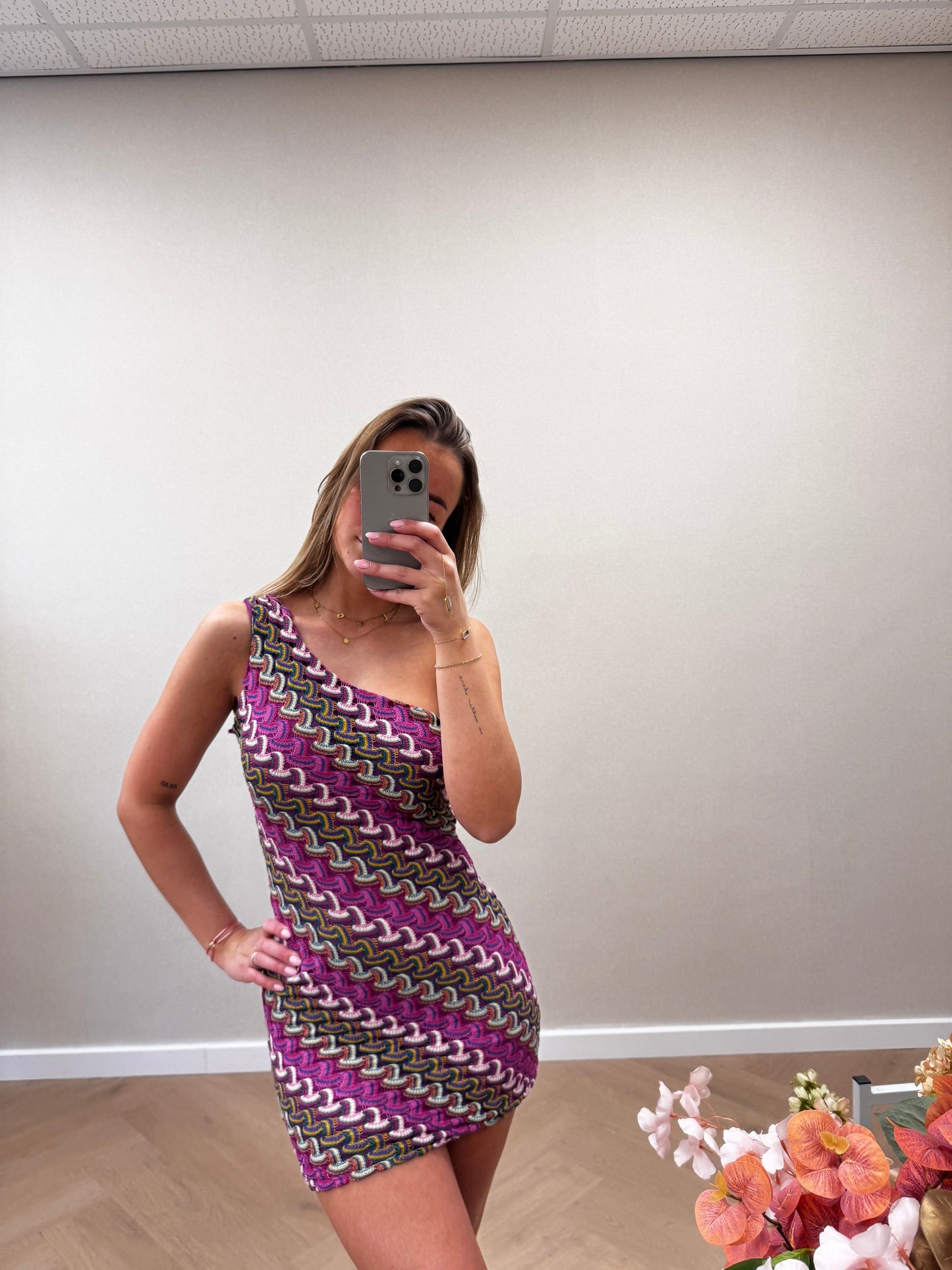 One shoulder mini dress purple