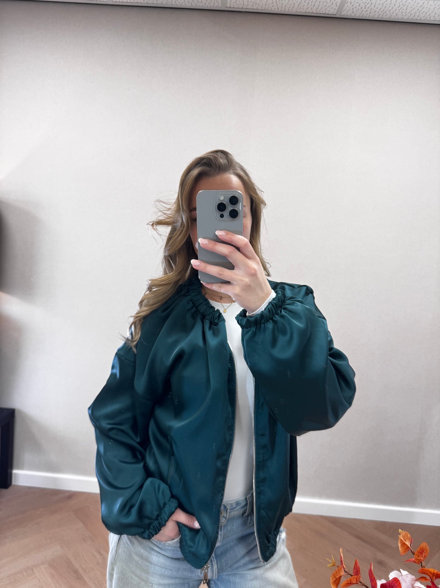 Satin bomber dark green