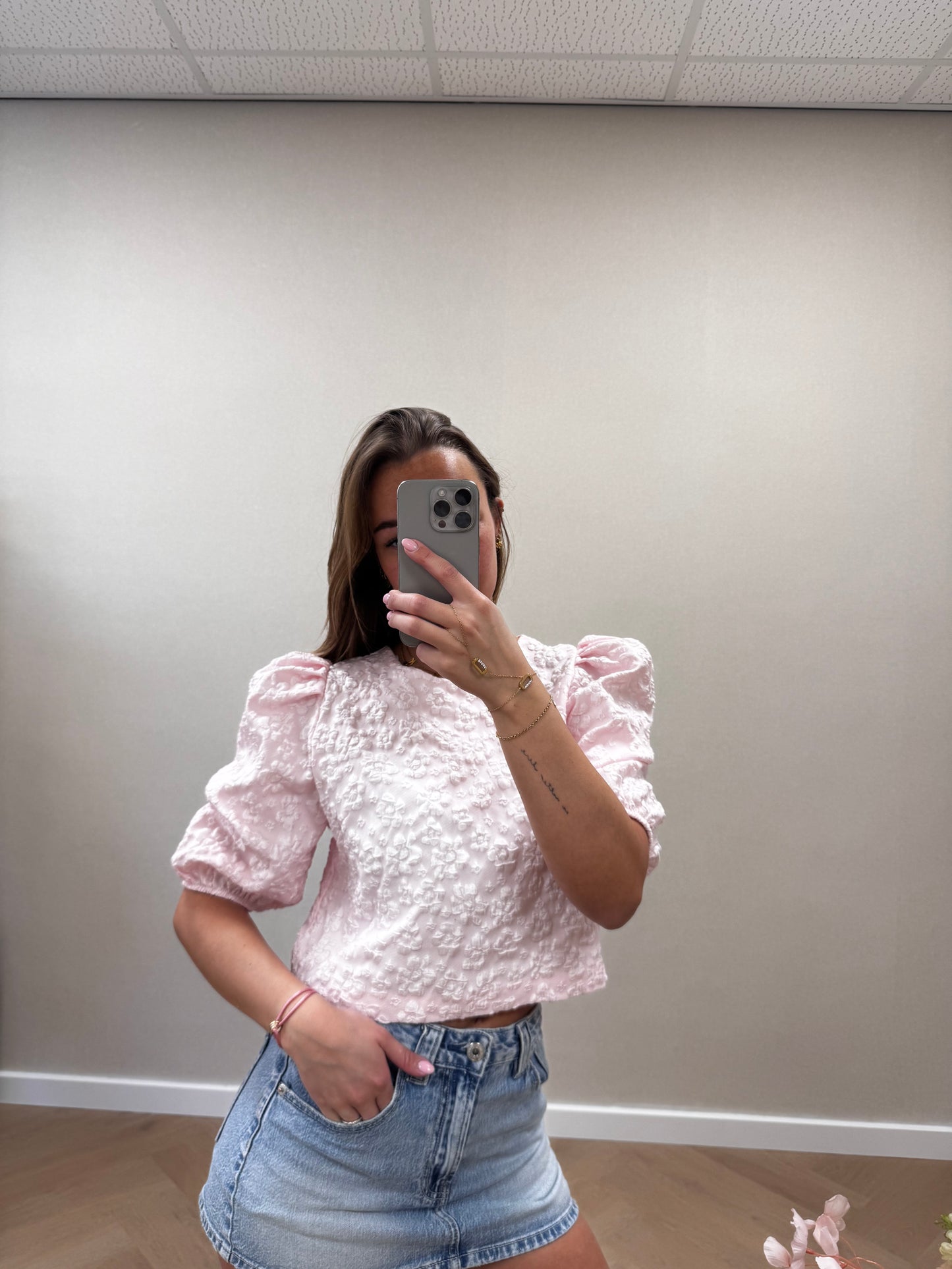 Floral puff top pink