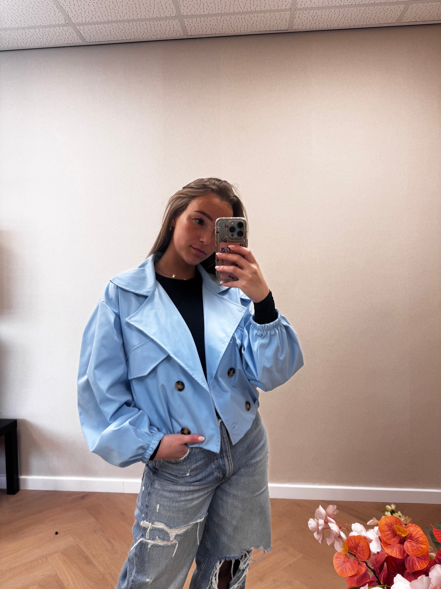 Cropped trenchcoat lightblue