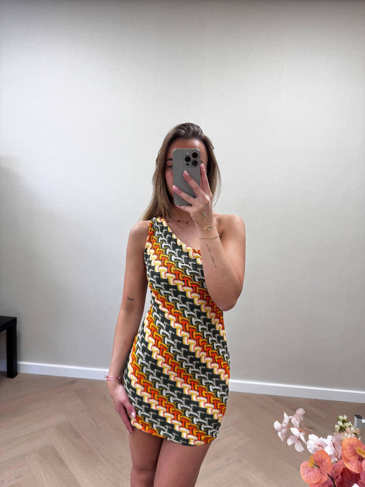 One shoulder mini dress orange
