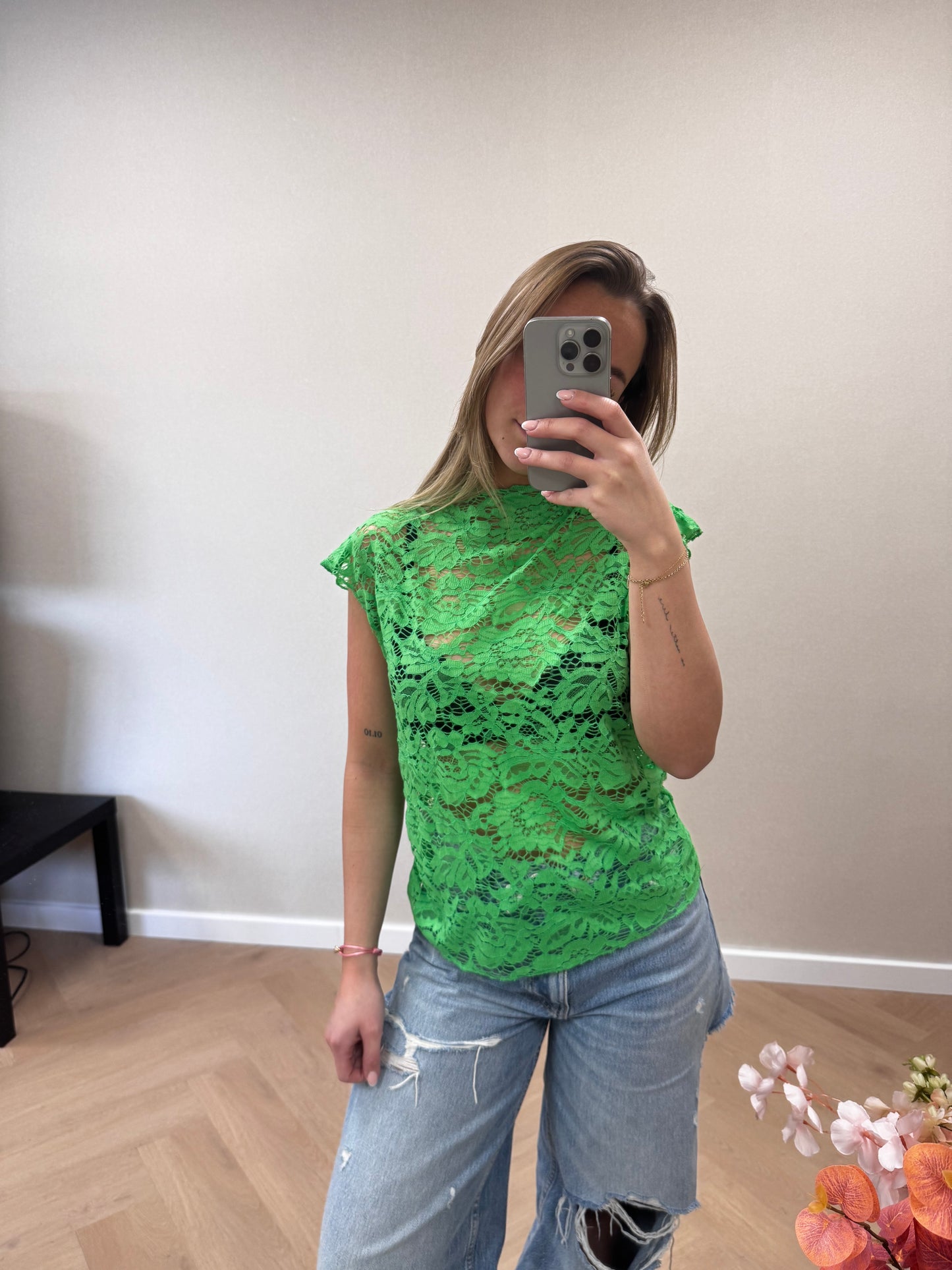 Floral lace top Green