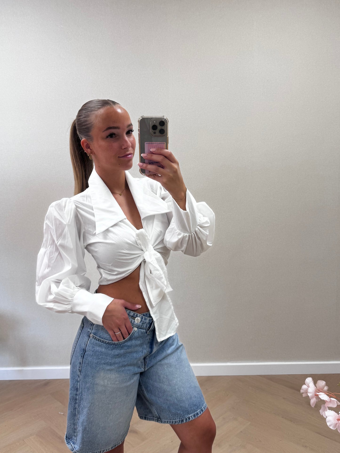 Monaco tie blouse - white