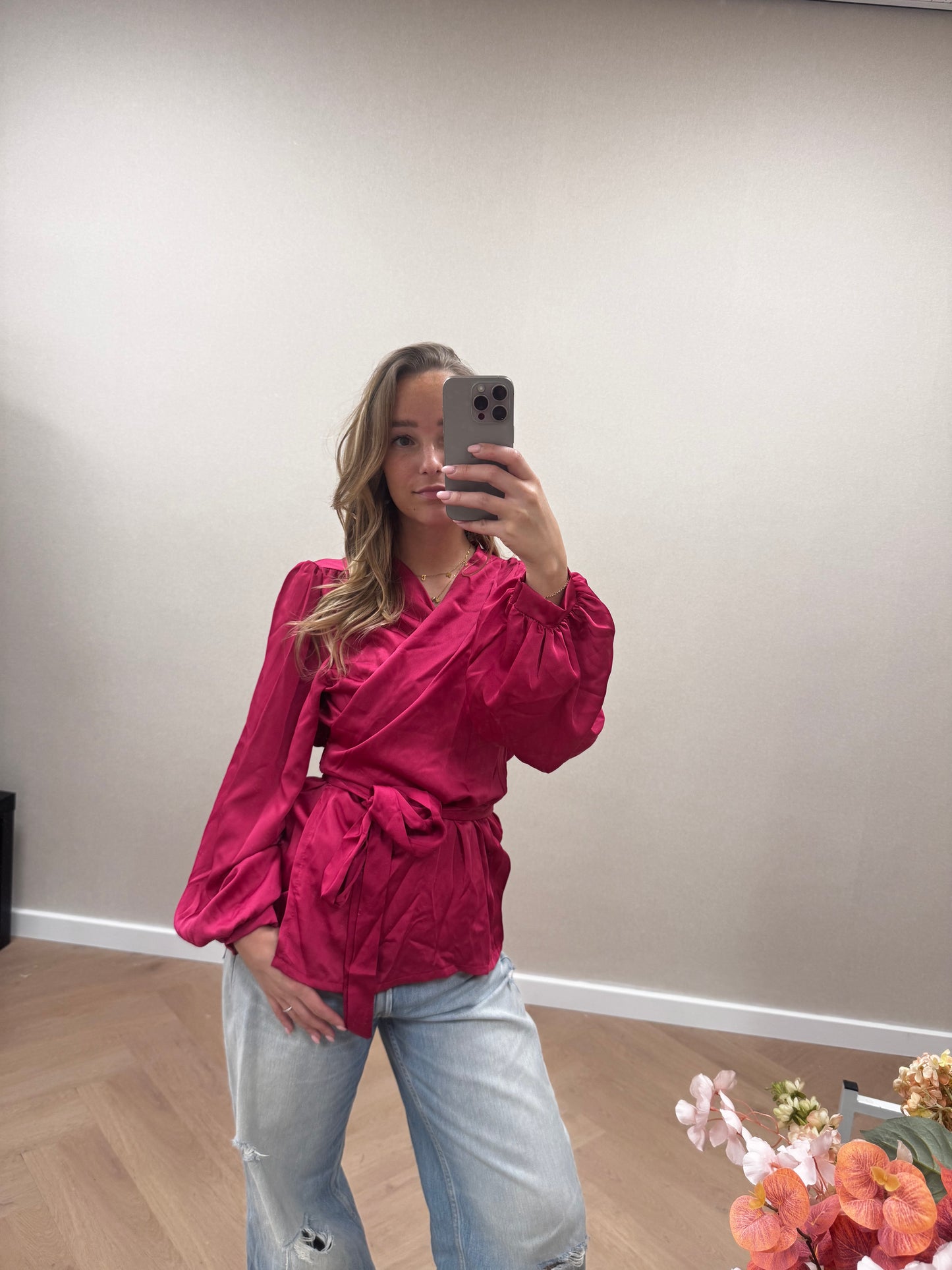 Satin wrap blouse