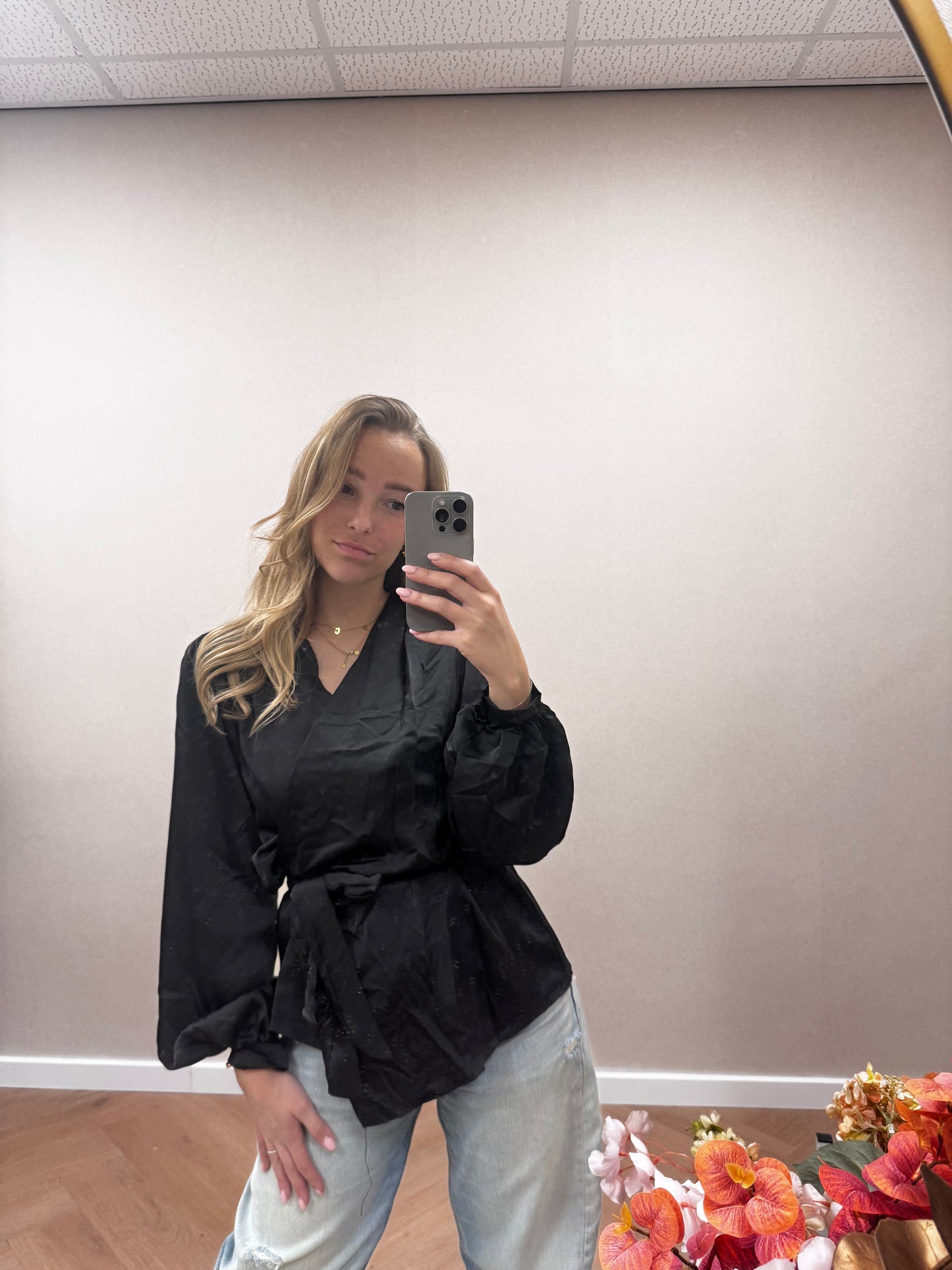 Satin wrap blouse
