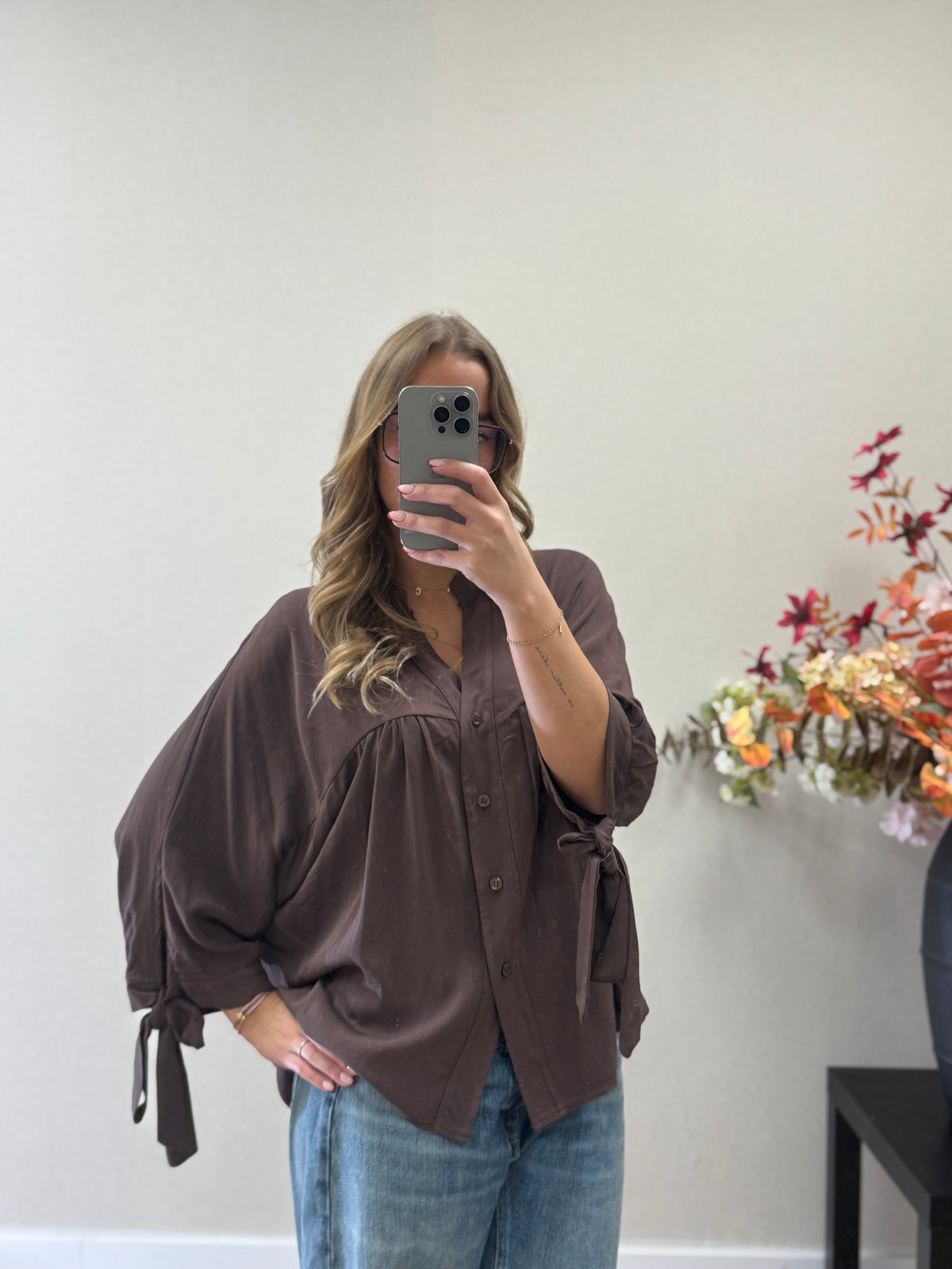 Boho Bow Blouse - Dark Brown