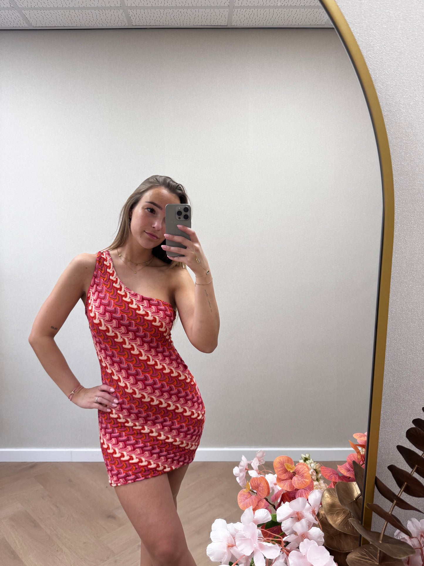 One shoulder mini dress pink