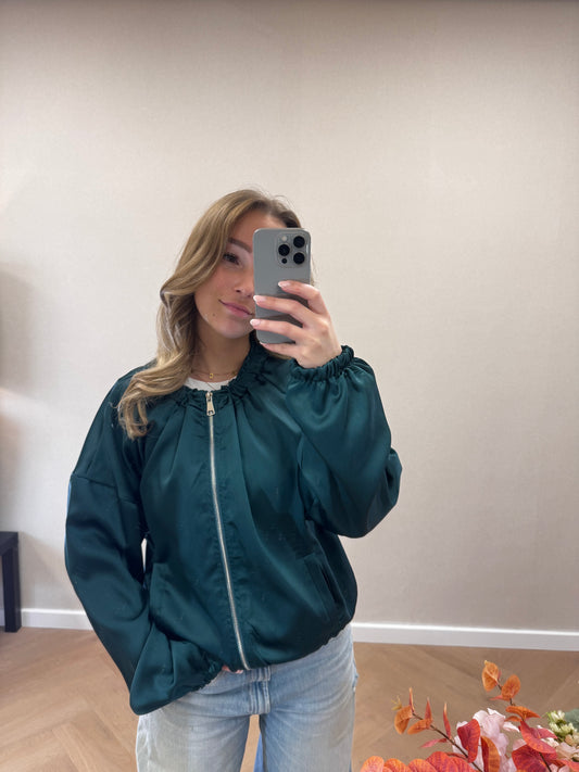 Satin bomber dark green