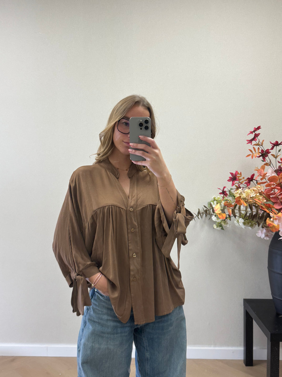 Boho Bow Blouse - Brown