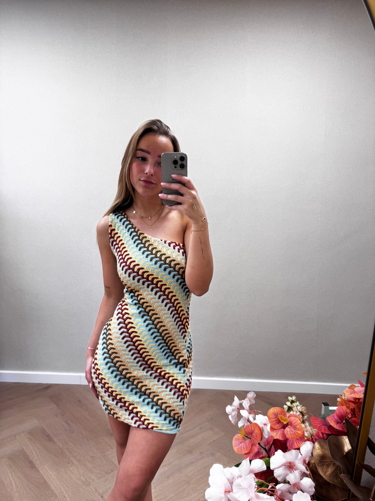 One shoulder mini dress blue