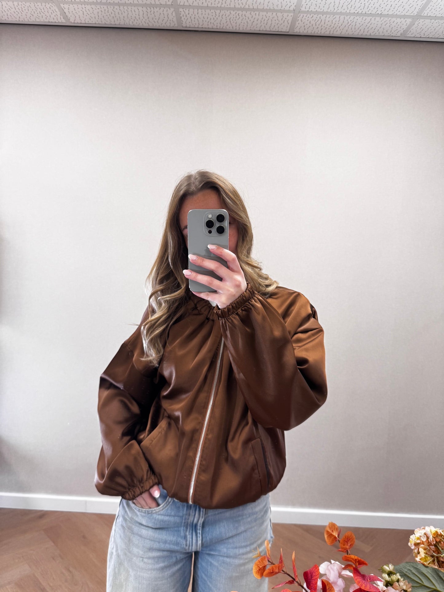 satin bomber brown