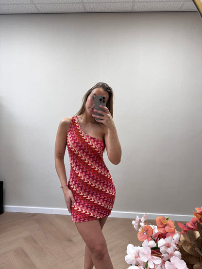 One shoulder mini dress pink