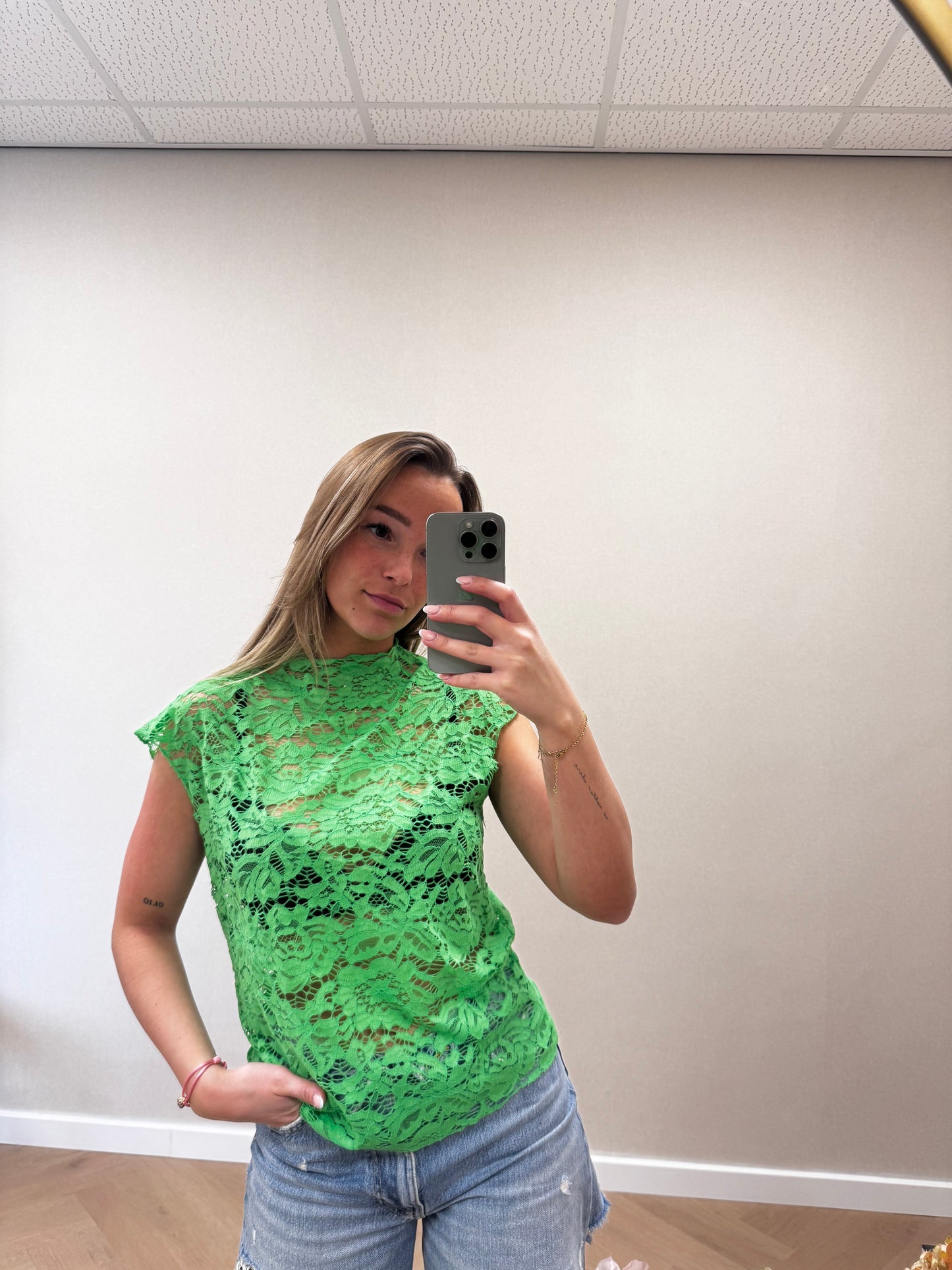 Floral lace top Green