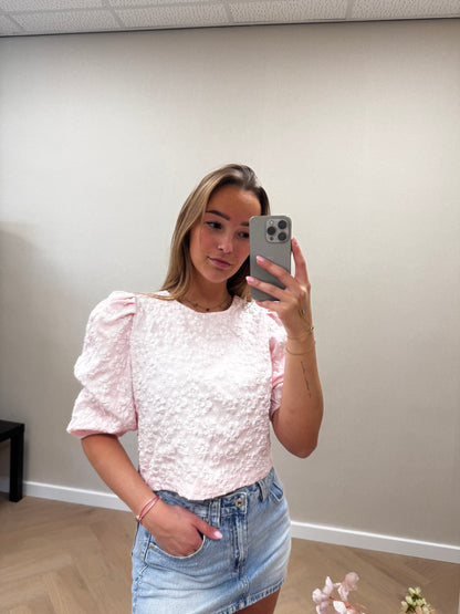 Floral puff top pink
