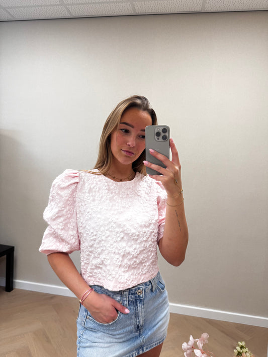 Floral puff top pink