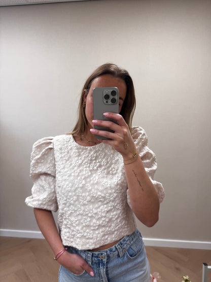 Floral puff top crème