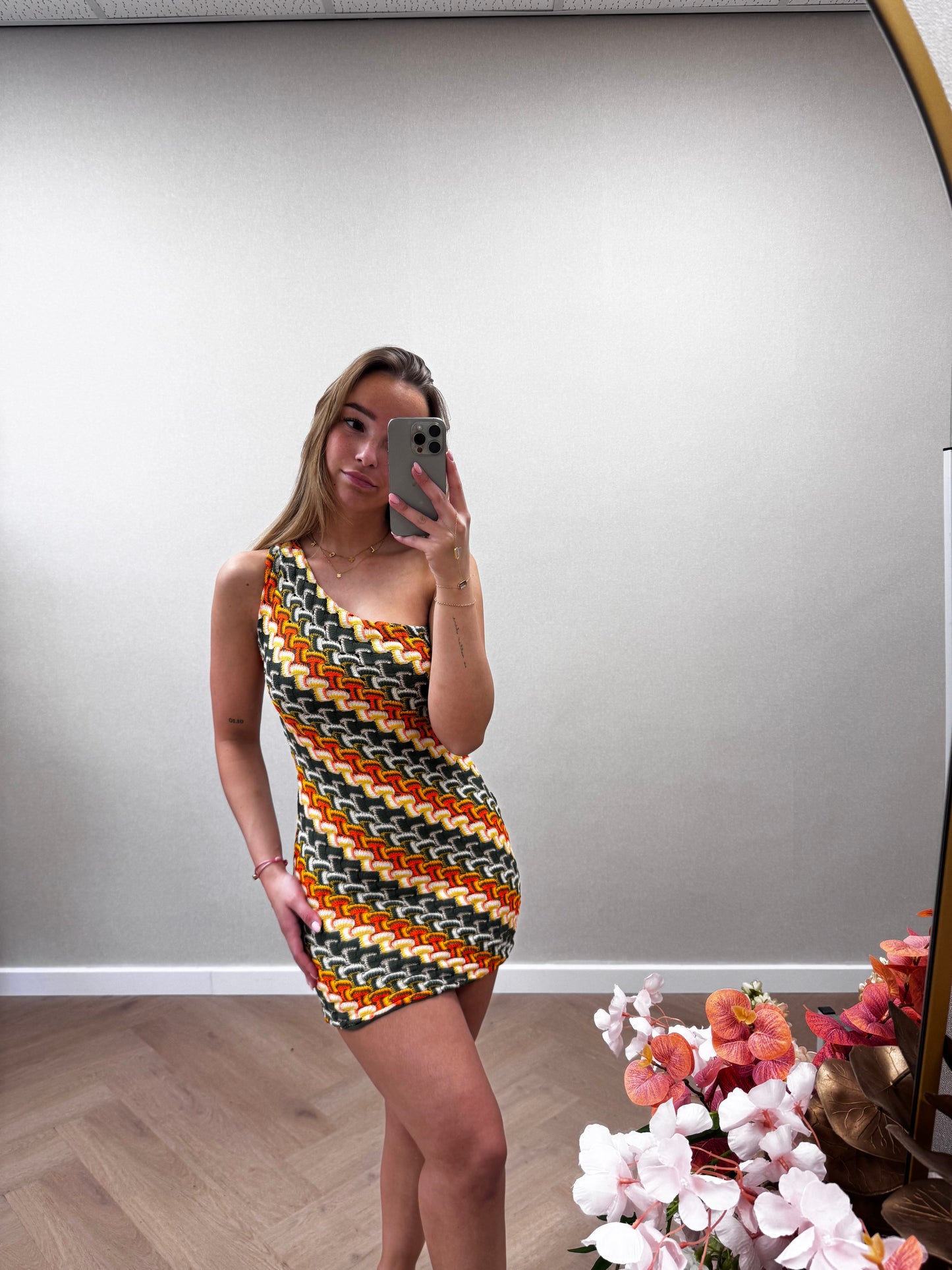 One shoulder mini dress orange