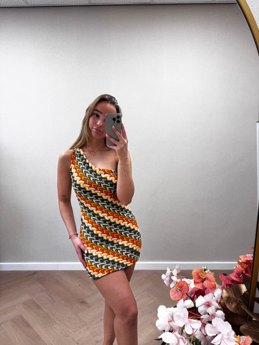 One shoulder mini dress orange