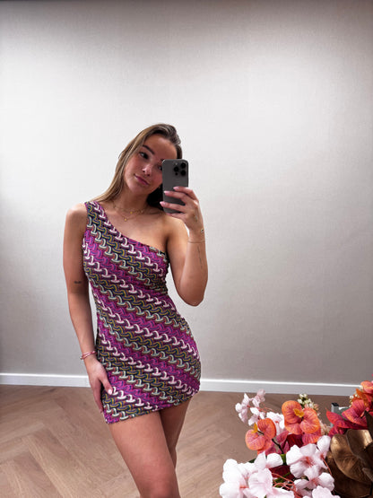 One shoulder mini dress purple