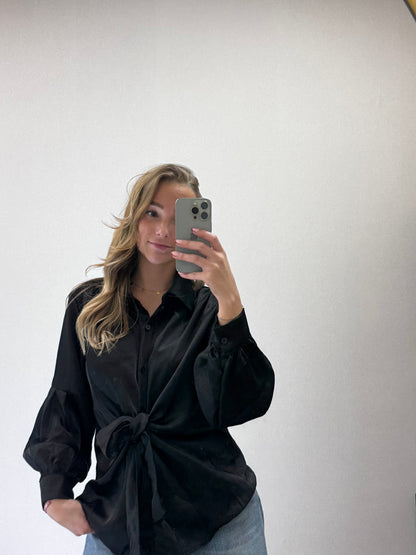 Bow blouse satin - black