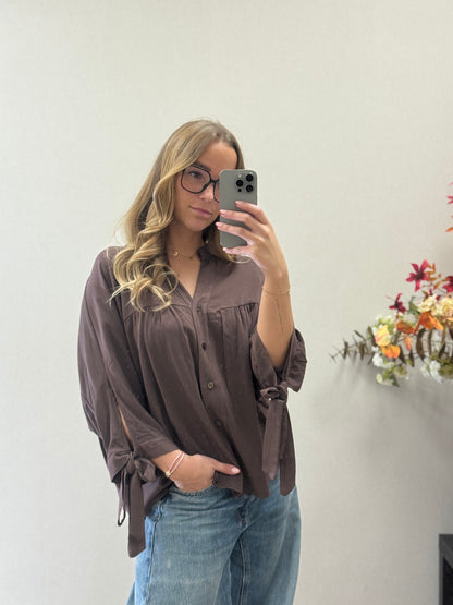 Boho Bow Blouse - Dark Brown