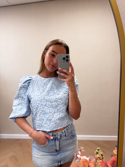 Floral puff top blue