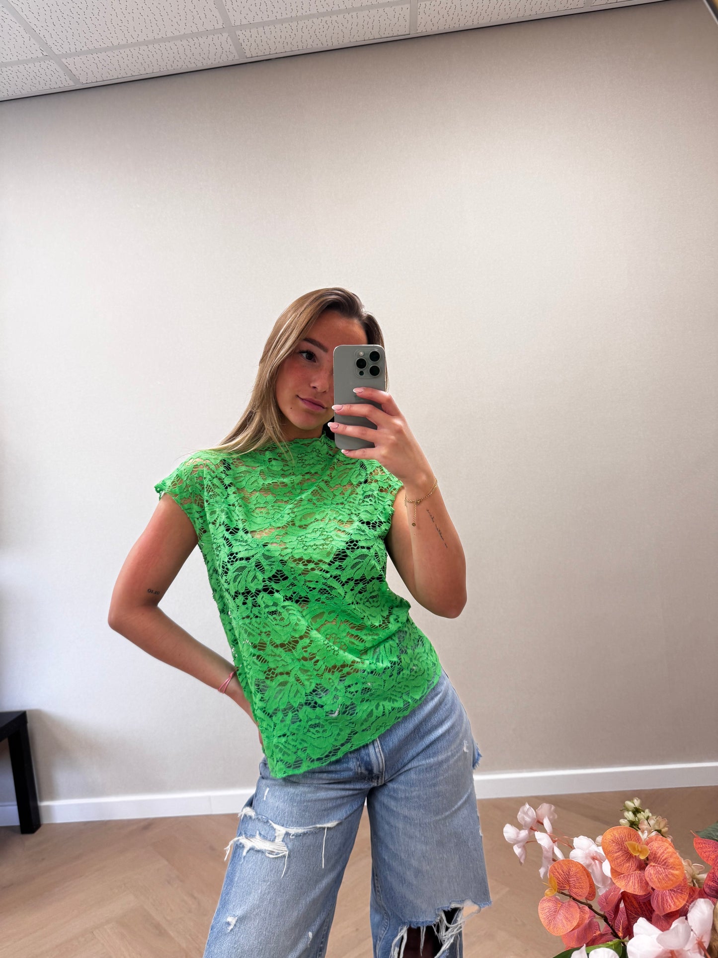 Floral lace top Green
