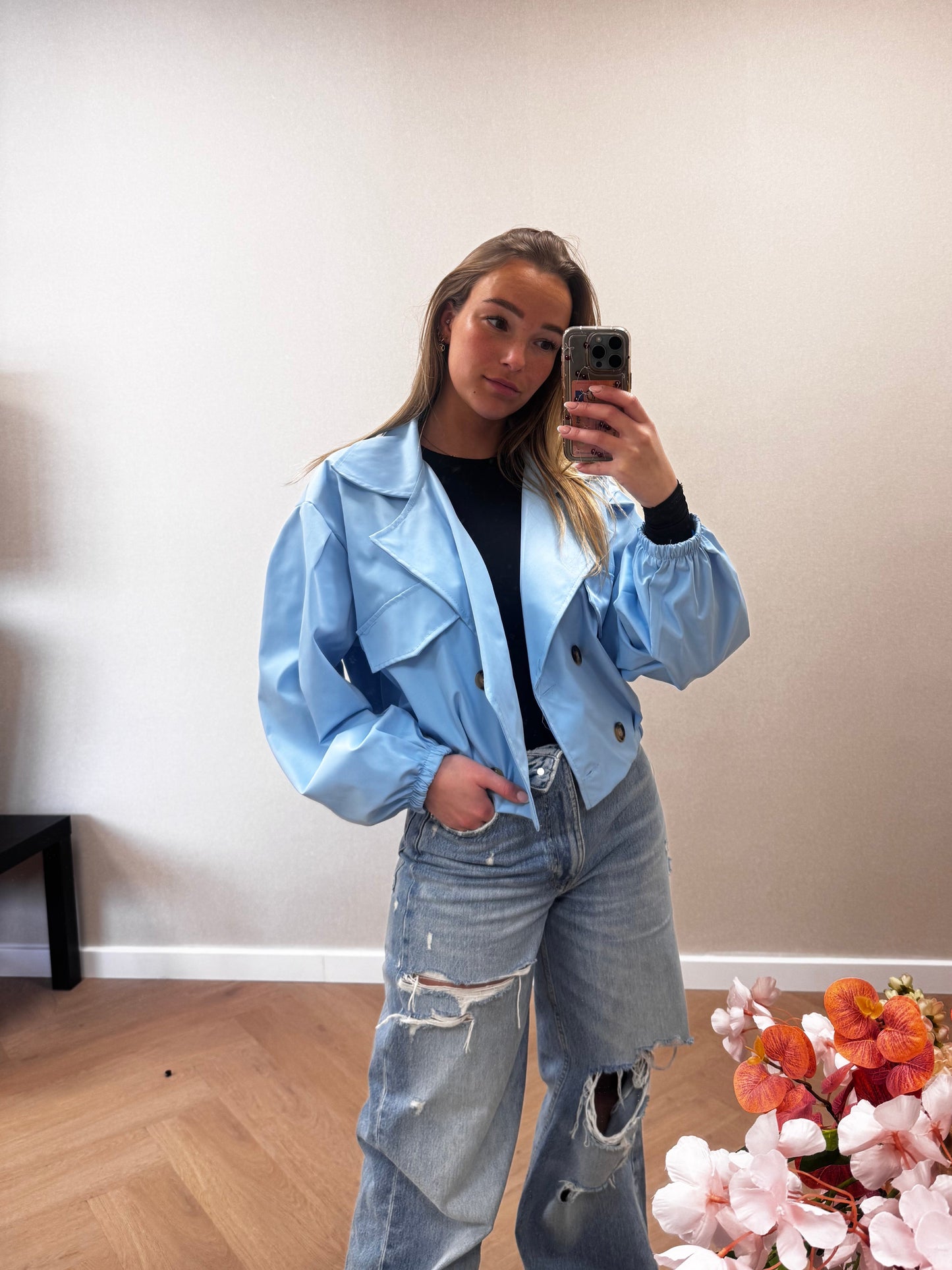 Cropped trenchcoat lightblue